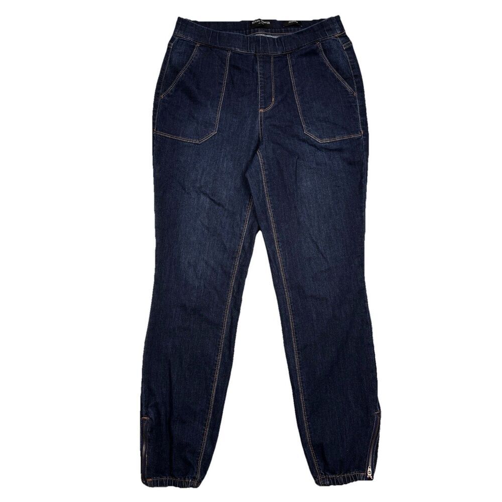 Susan Graver Pull On Jeans Womens 8 Denim Jogger Ankle Zip Blue Measures 29x28.5